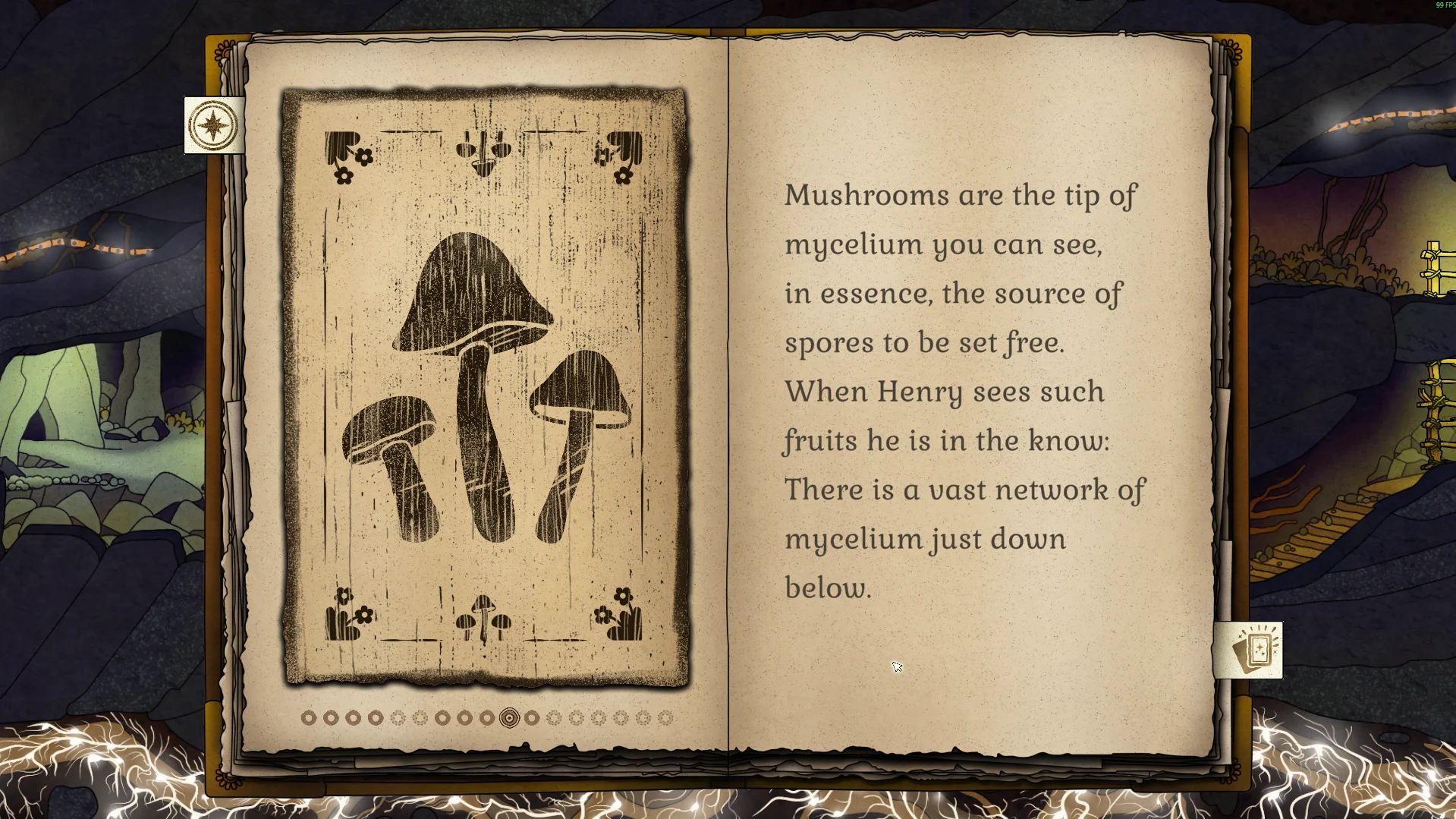Henry's nature book reads: Mushrooms are the tip of mycelium you can see, in essence, the source of spores to be set free. When Henry sees such fruits he is in the know: There is a vast network of mycelium just down below.